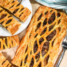 Lattice Pastry with Cheese and Caramelized Onions • baste cut fold