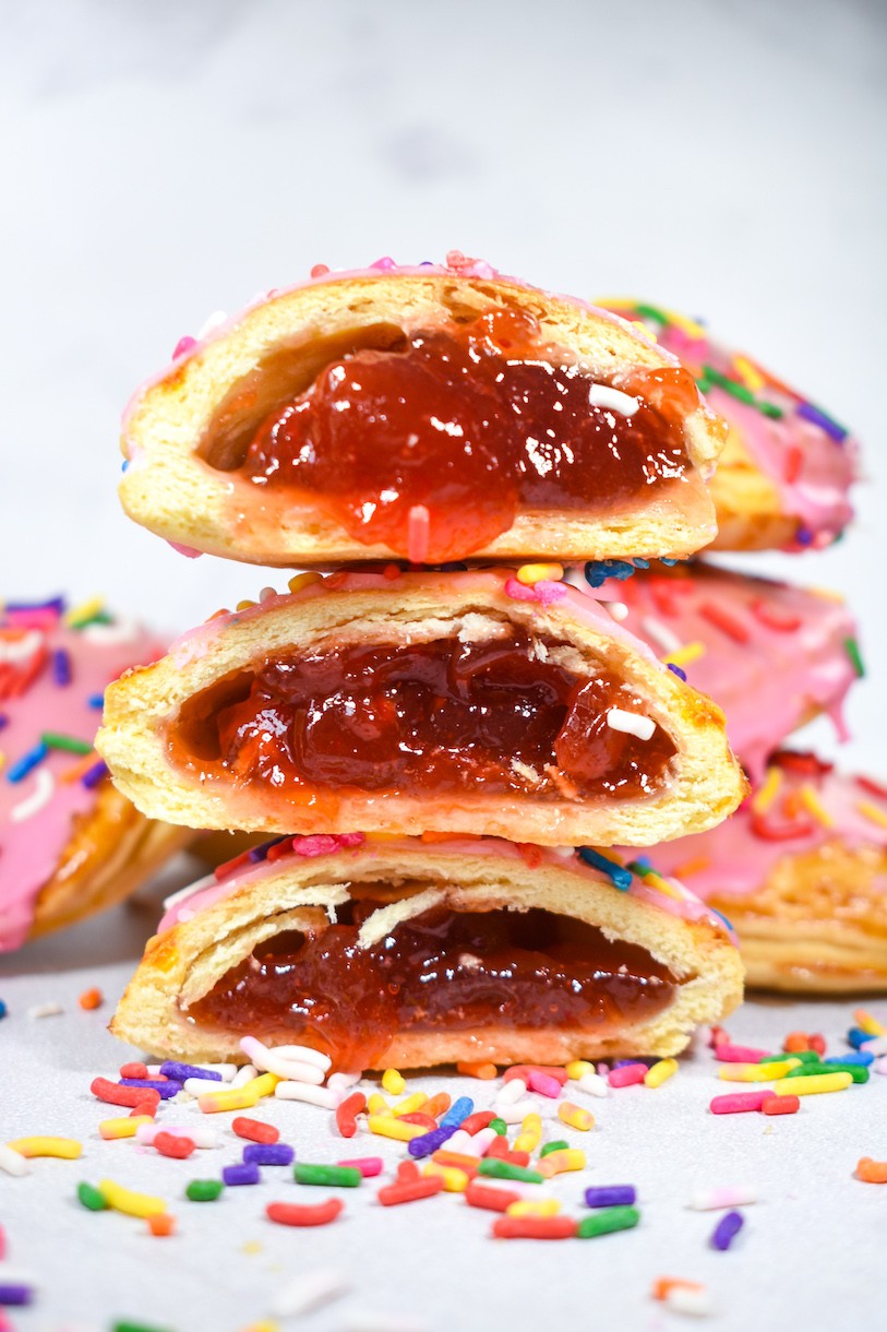 Stack of strawberry jam filled hand pies