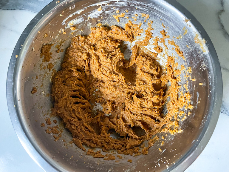 Rolo cookie ingredients mixed in a bowl
