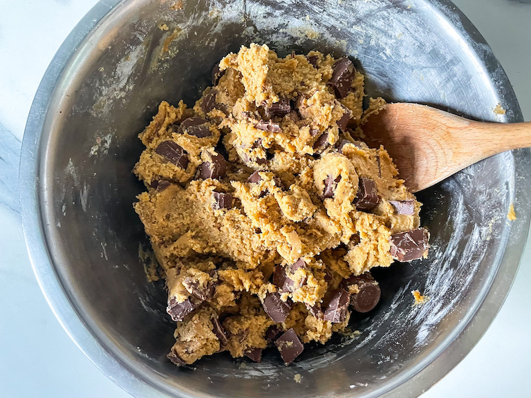 Mixing bowl with Rolo cookie dough