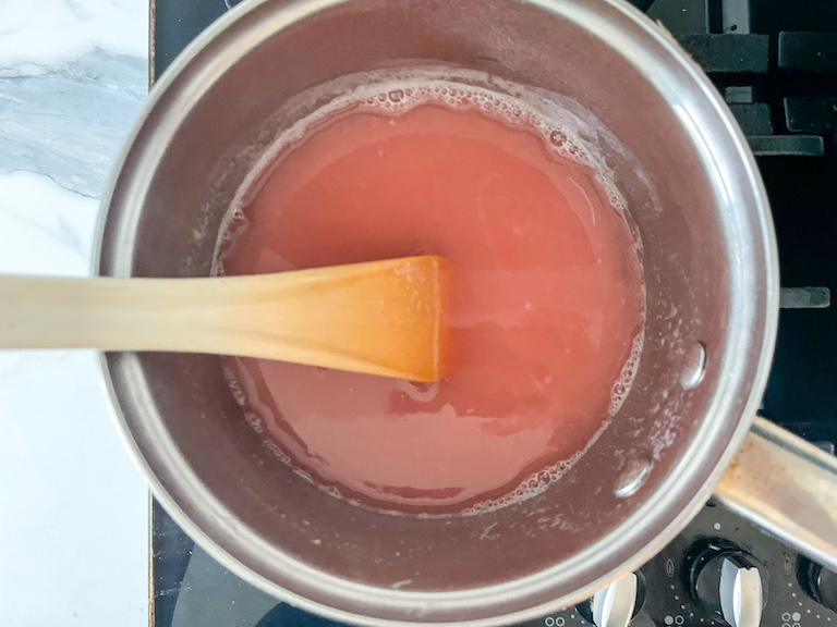 Making rhubarb simple syrup on the stovetop