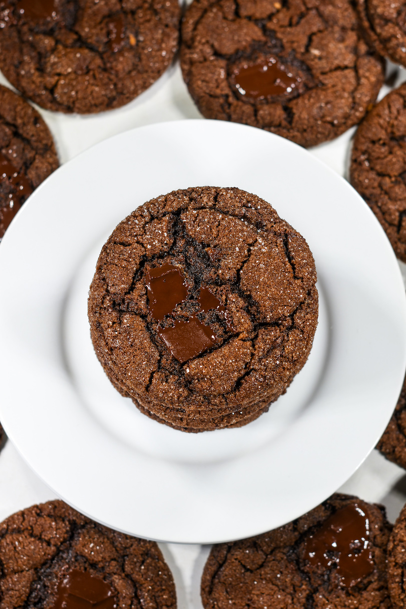 Chocolate molasses cookies on a plate