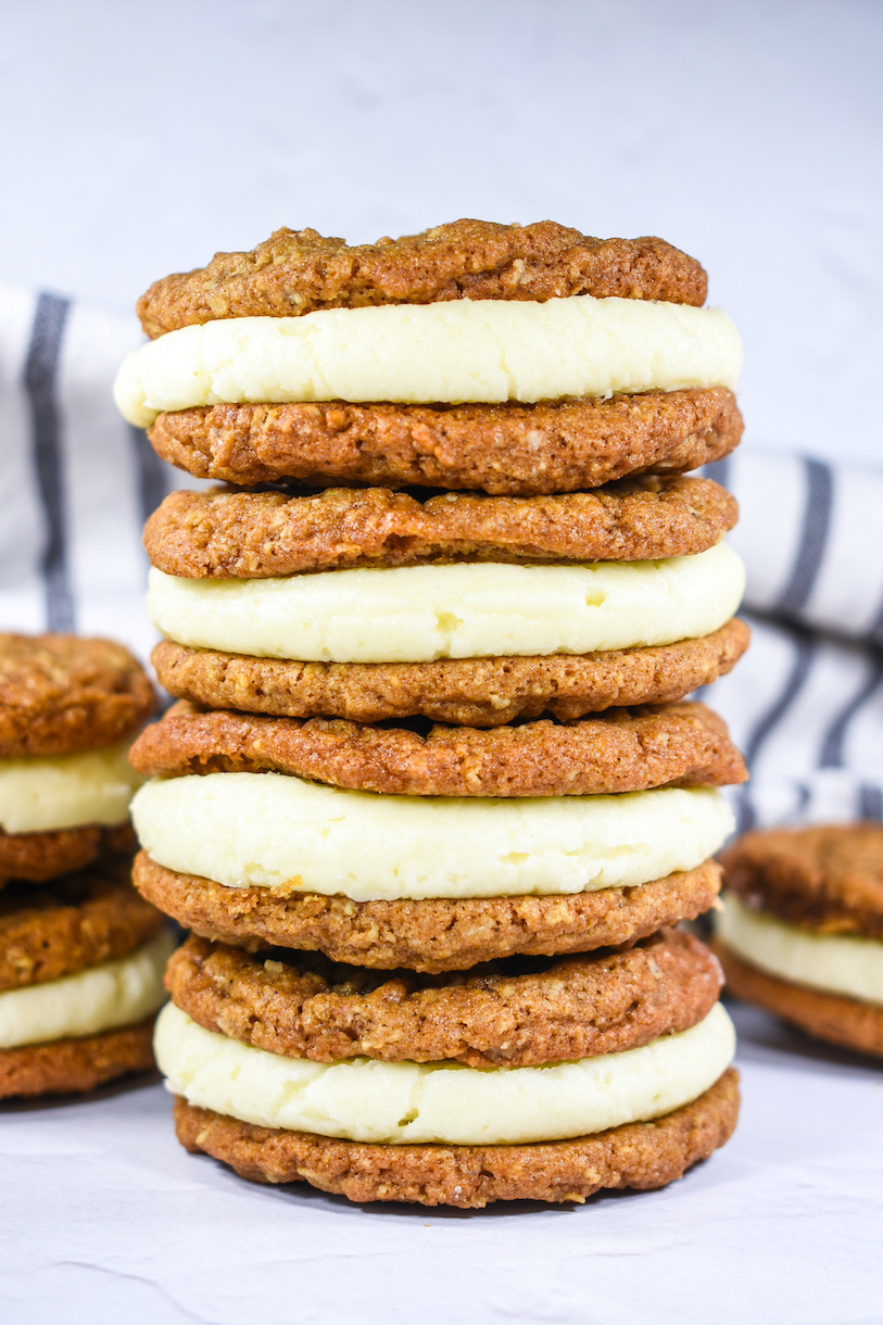 A stack of four homemade oatmeal creme pies