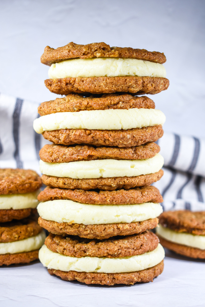 Stack of five oatmeal cream pies 