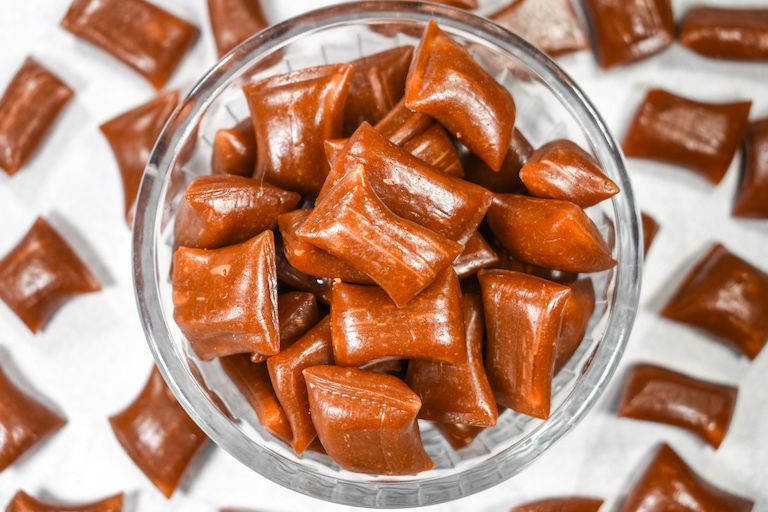 A dish of homemade root beer candy