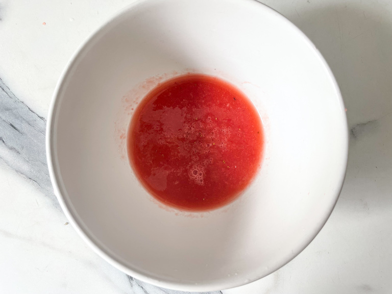 Strawberry purée in a bowl