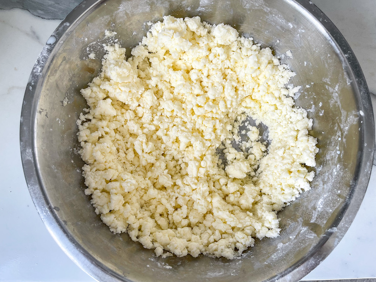 Crumbly butter mints dough in a bowl