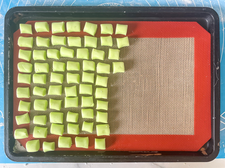 Butter mints arranged on a small tray