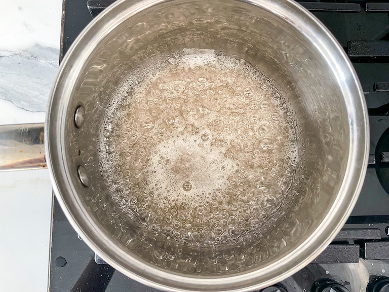 A saucepan of boiling sugar