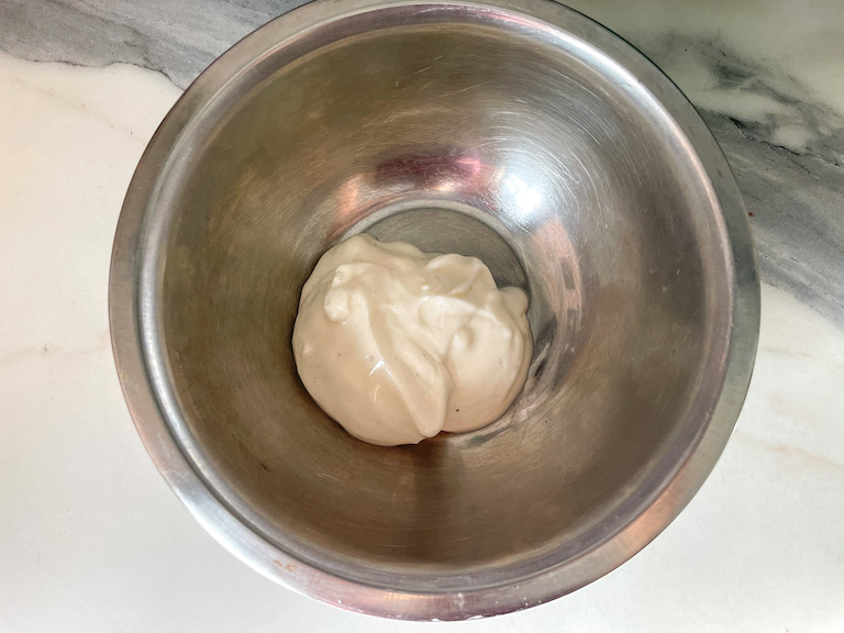 Yogurt in a metal bowl