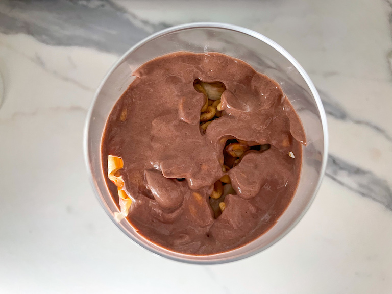Chocolate yogurt in a glass