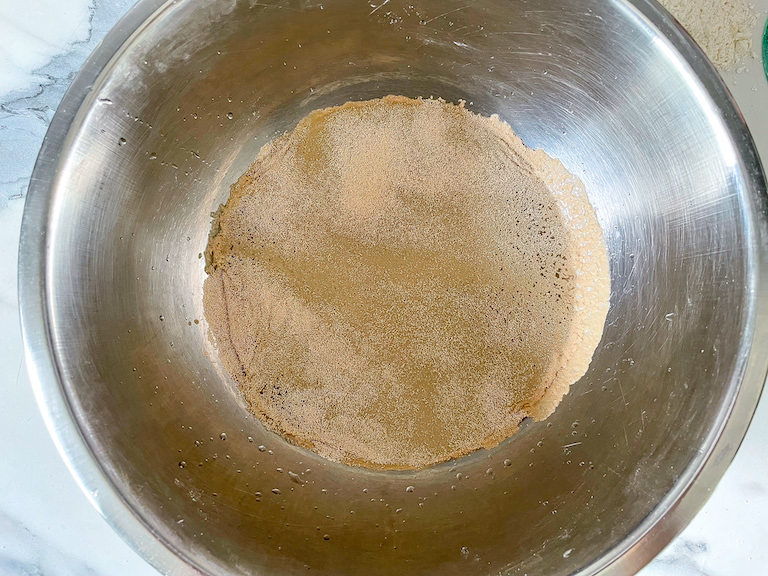 Yeast dissolved in a bowl of water