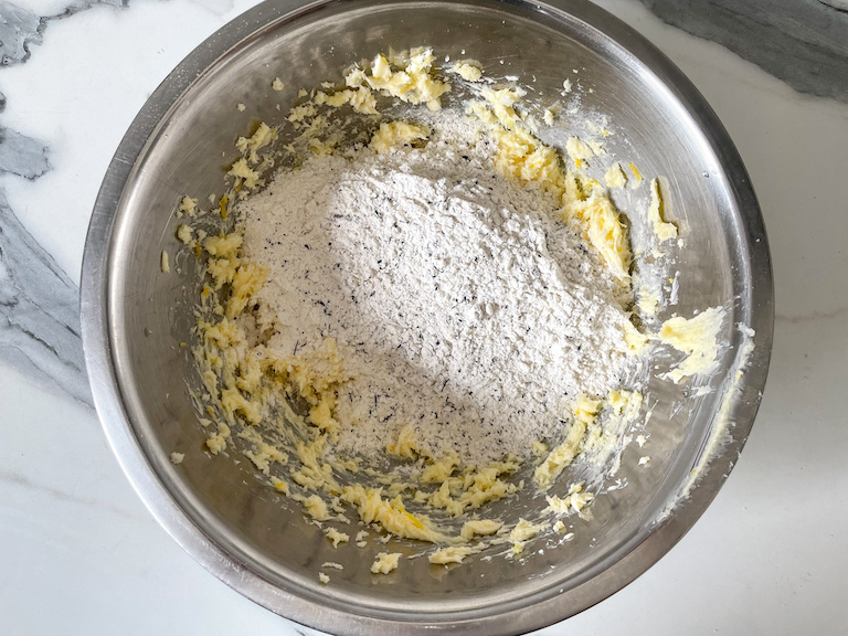 Flour mixture and butter in a bowl