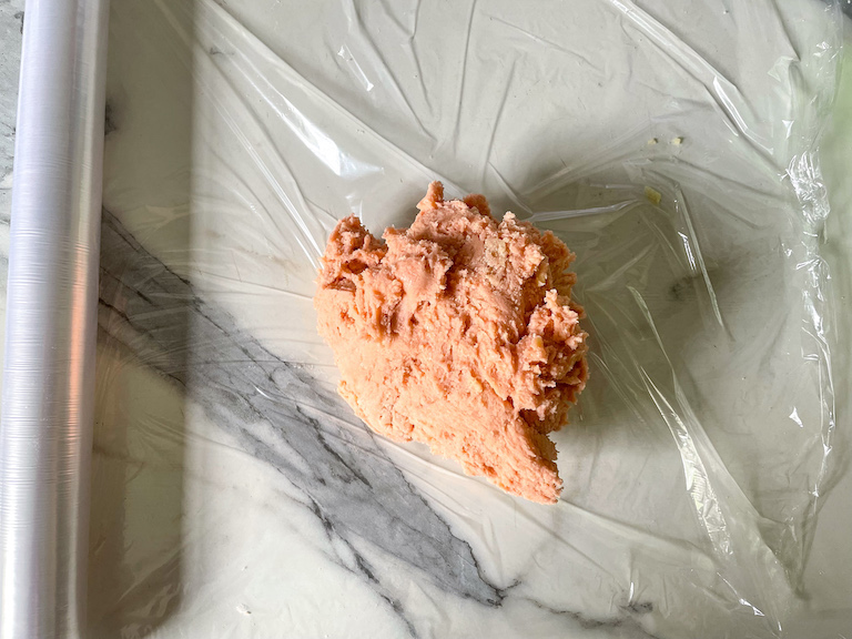 Cookie dough on a sheet of plastic