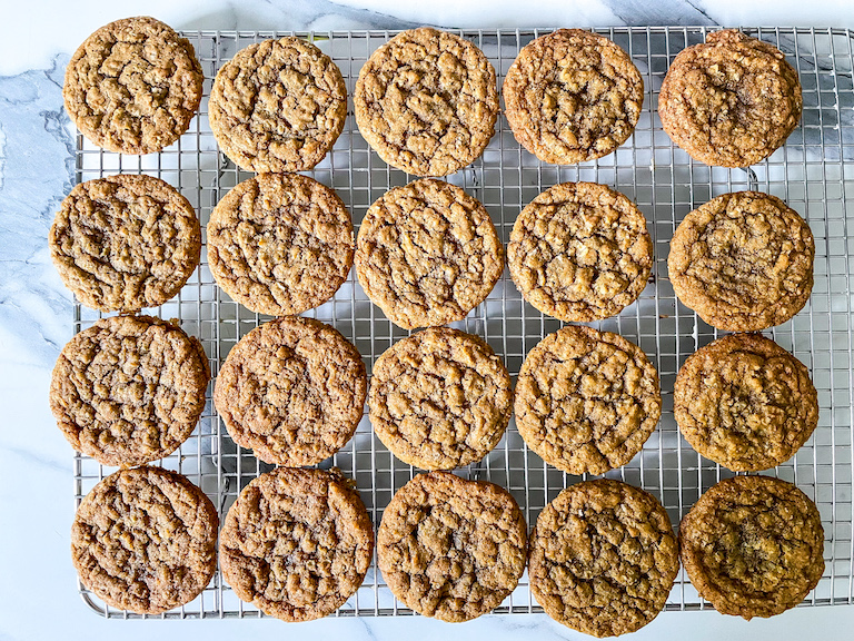 Oatmeal cookies on a wire cooling rack