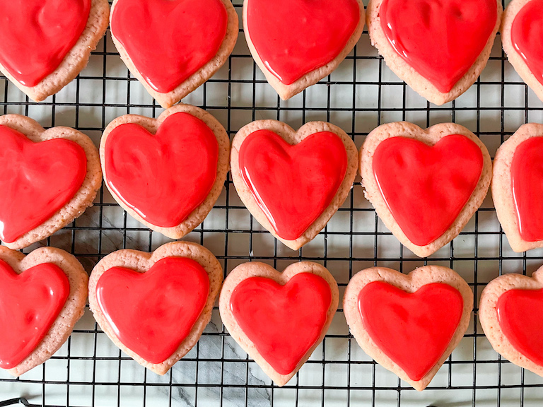 Heart cookies with red icing