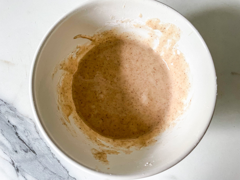 Brown sugar frosting in a bowl