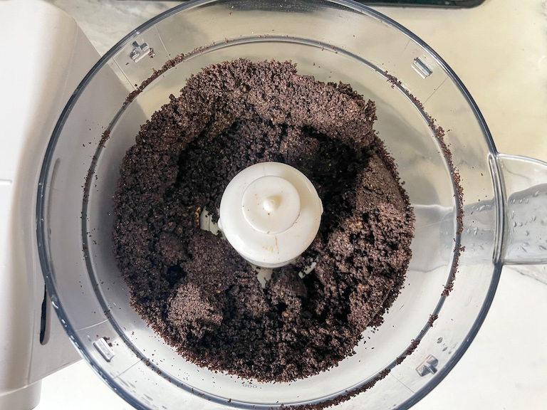 Oreo crumbs in a food processor