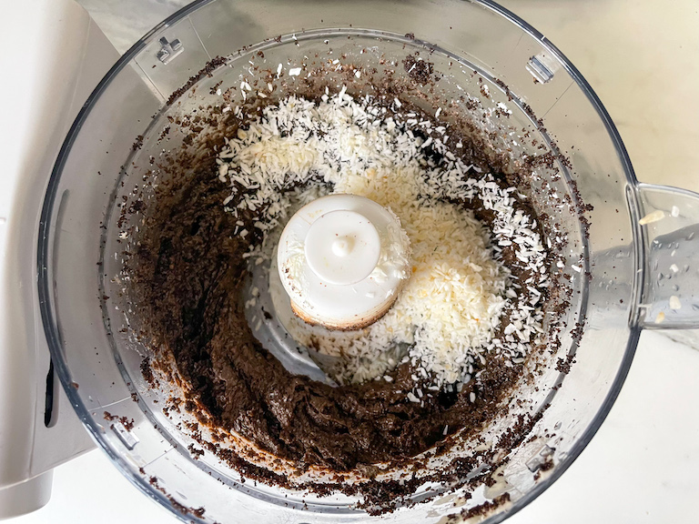 Truffle mixture and coconut in food processor