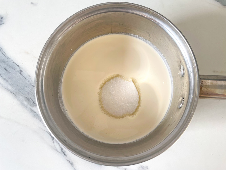 Cream and sugar in a saucepan