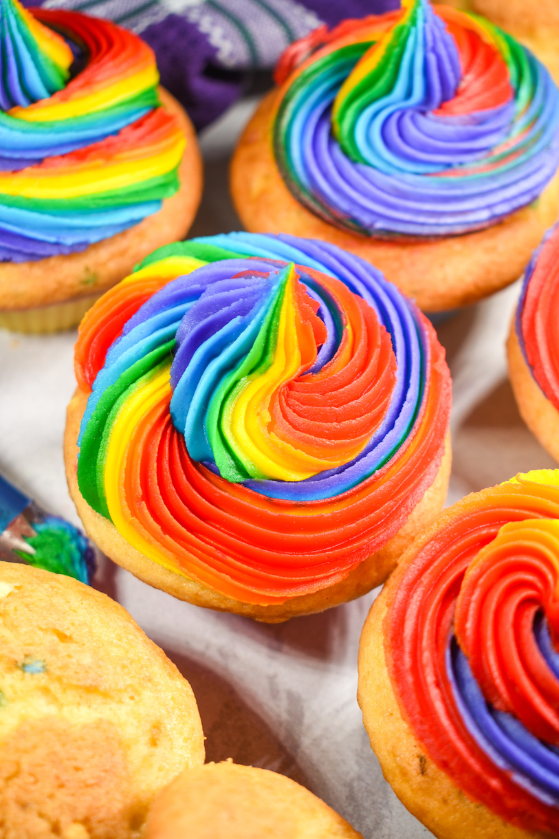 Rainbow buttercream cupcakes