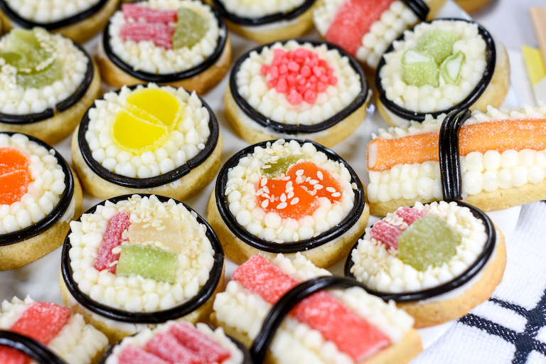 A platter of sushi sugar cookies