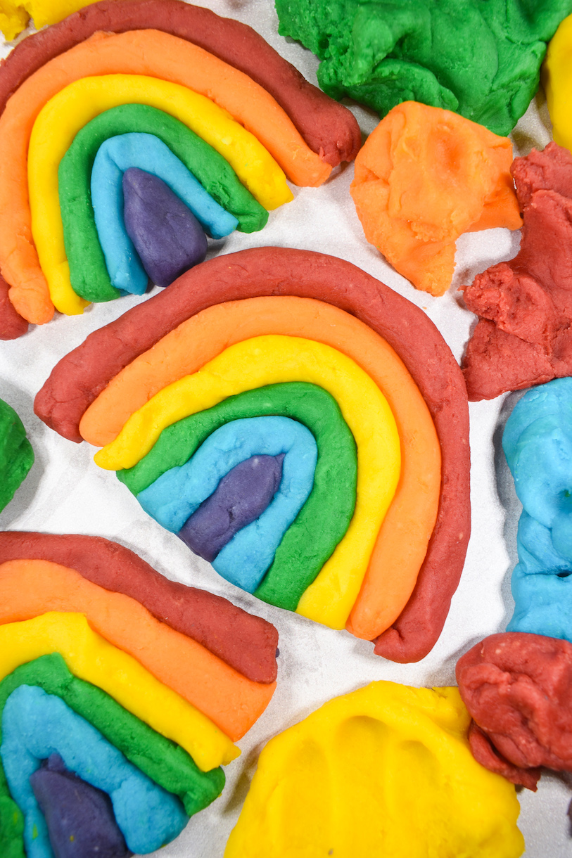 Rainbows shaped from homemade playdough