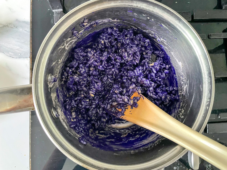 Marshmallow mixture tinted purple