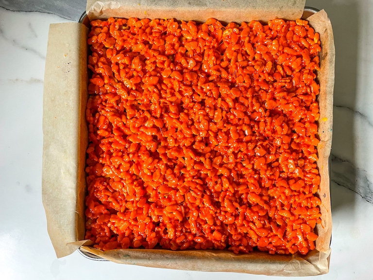 orange krispie layer in tin