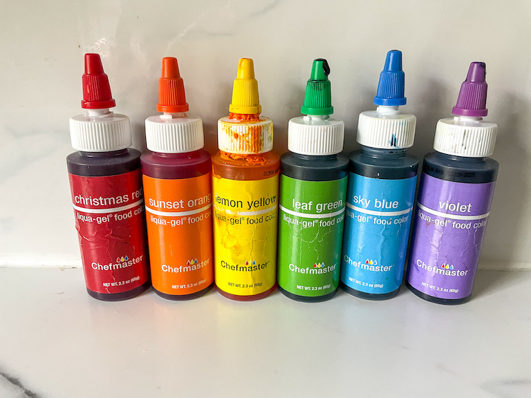 Bottles of gel food coloring
