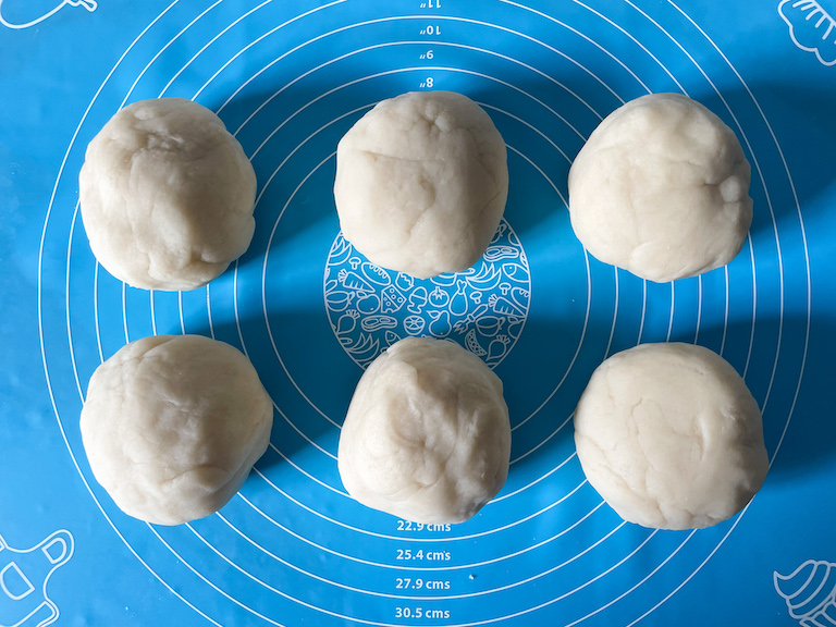 Six balls of homemade play dough