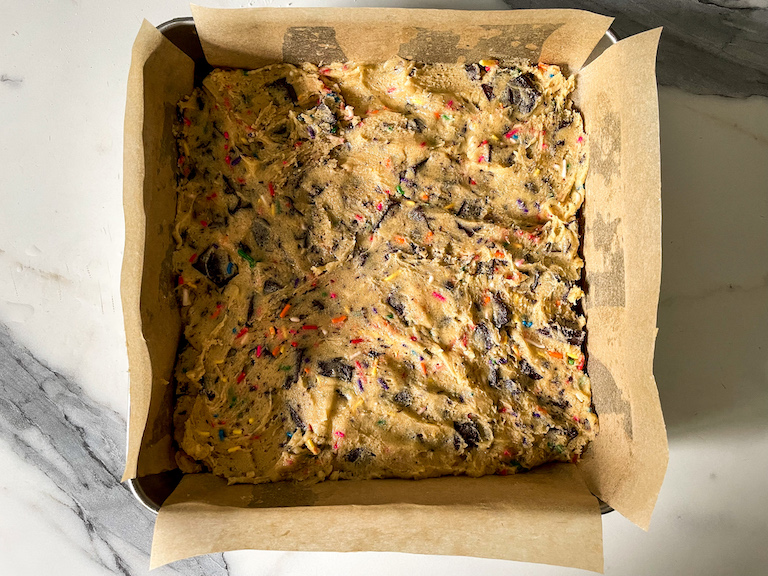 Cookie dough in a square pan