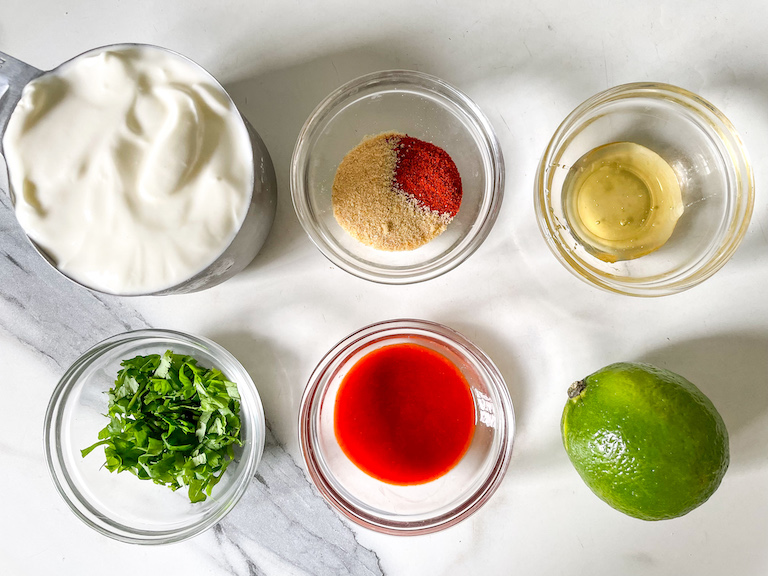 Ingredients for making spicy yogurt dip