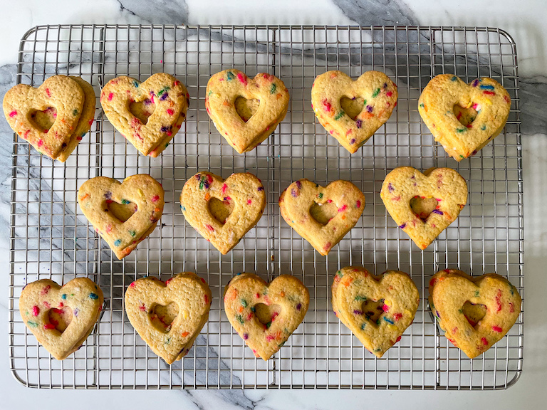 Heart cookies on a rack