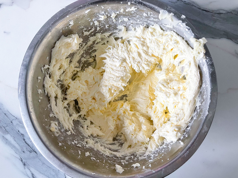 Whipped buttercream in a bowl