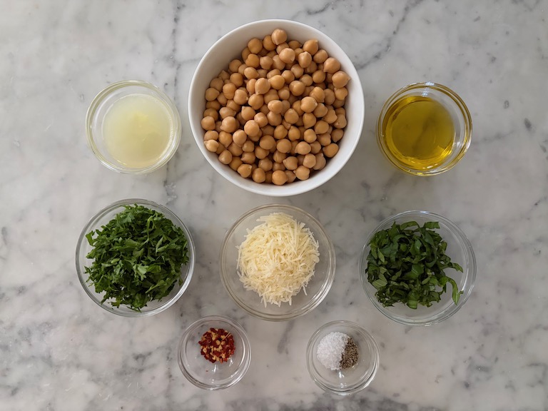 Ingredients for making this easy chickpea salad recipe