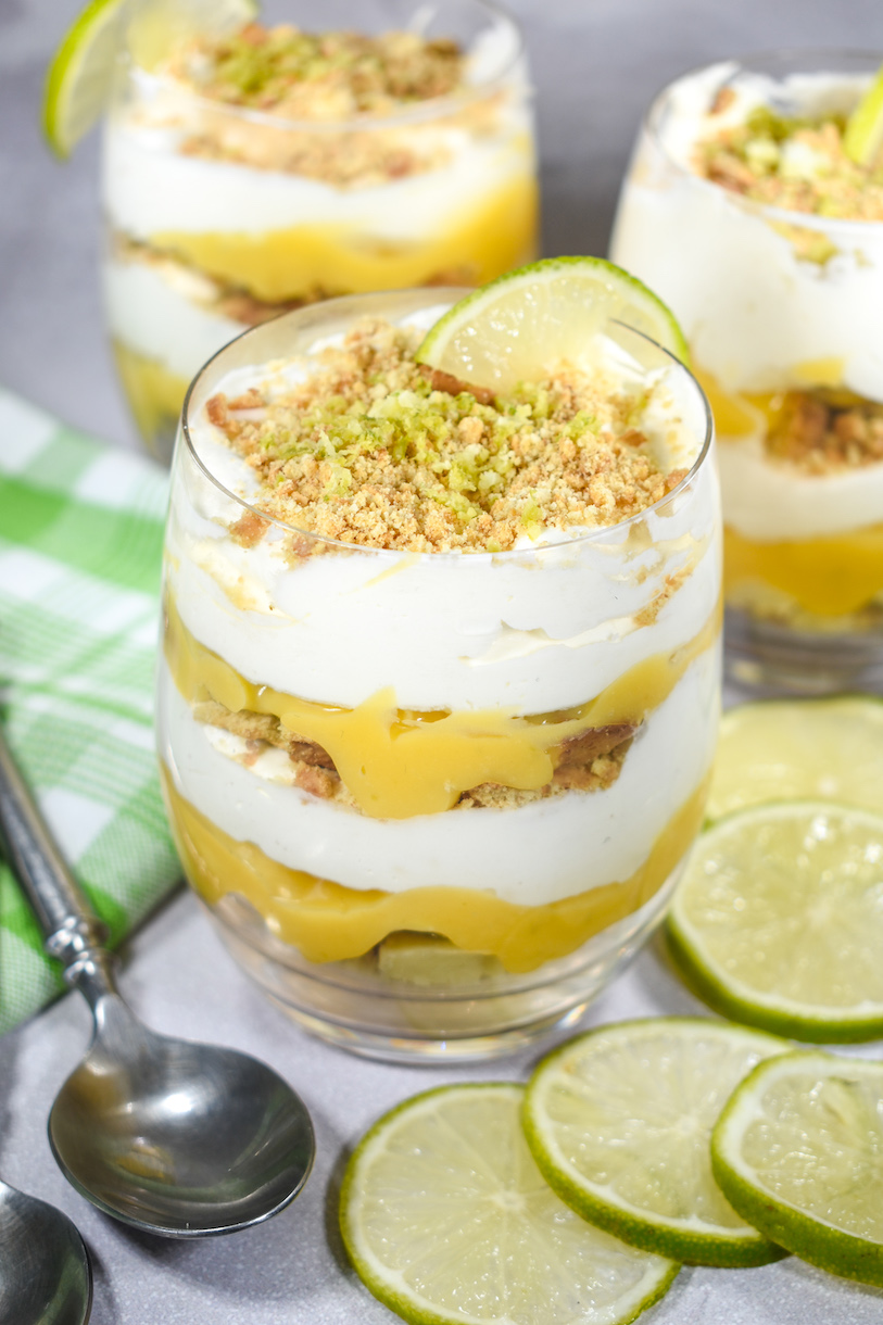 Layered lime curd dessert in a glass