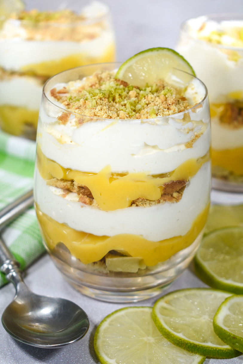 Key lime pie parfait layered in a glass