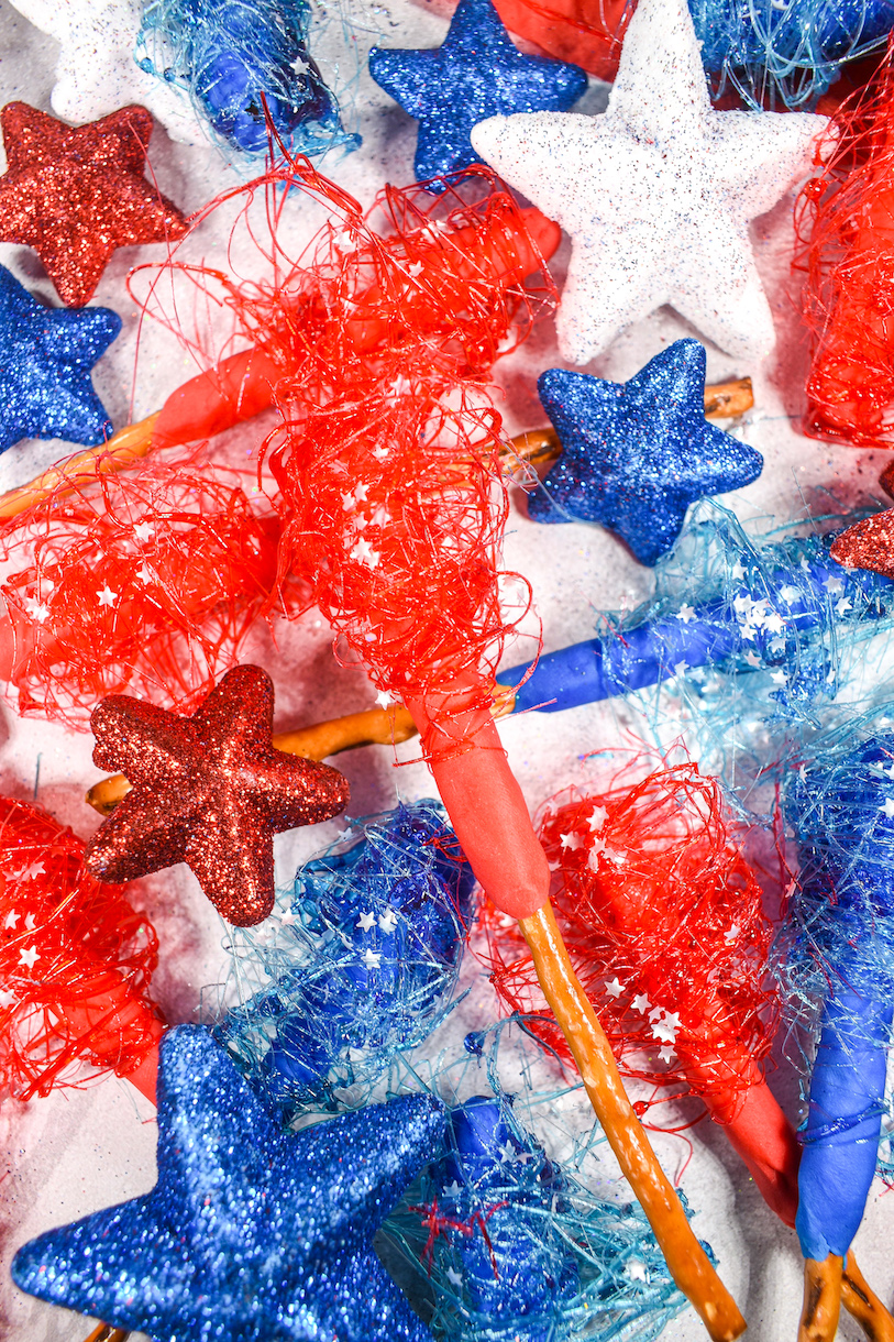 Pretzel stick sparklers and red white and blue stars