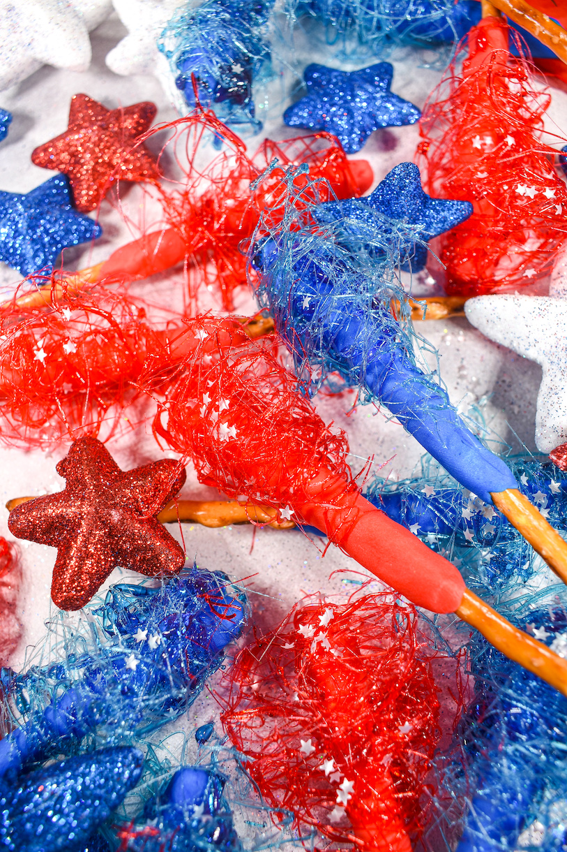 red and blue spun sugar sparklers