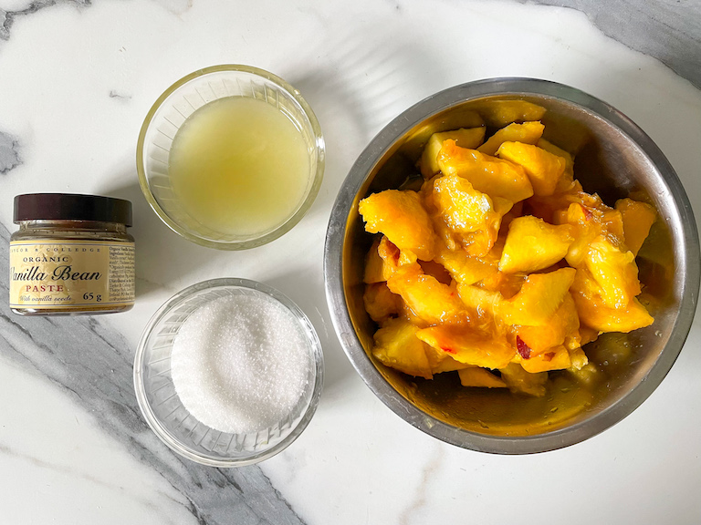 Ingredients for making this vanilla peach granita recipe