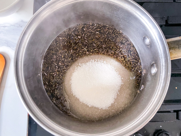 lavender and sugar in a saucepan