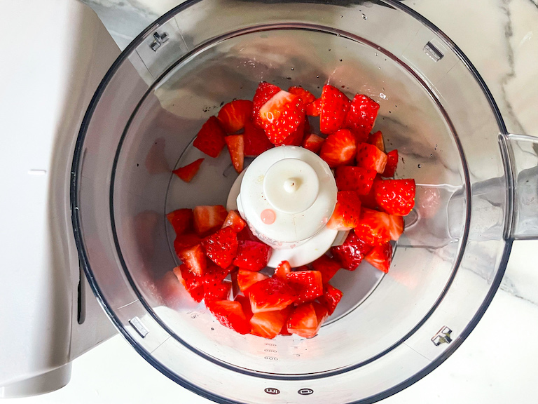 Strawberries in a food processor