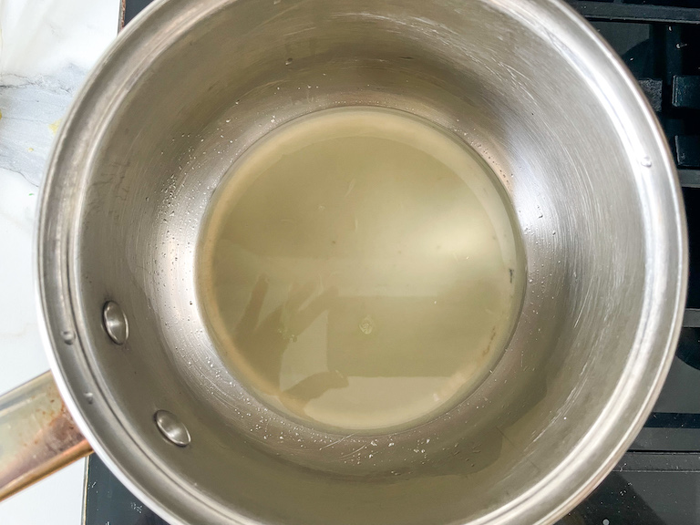 Lime juice in a saucepan