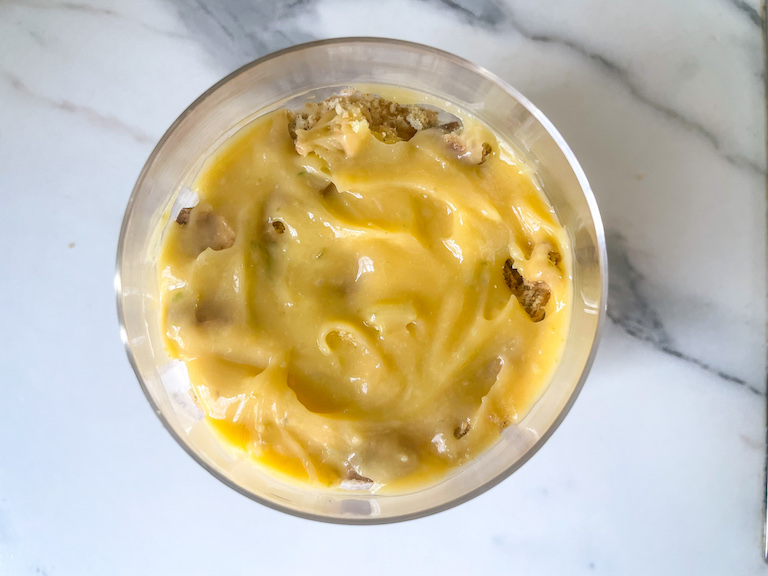 Assembling key lime parfait in a glass