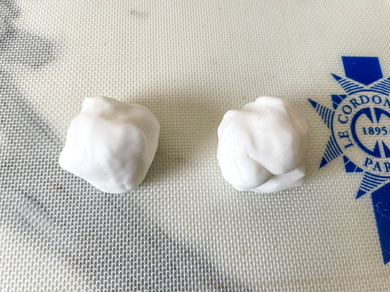 Two balls of white fondant