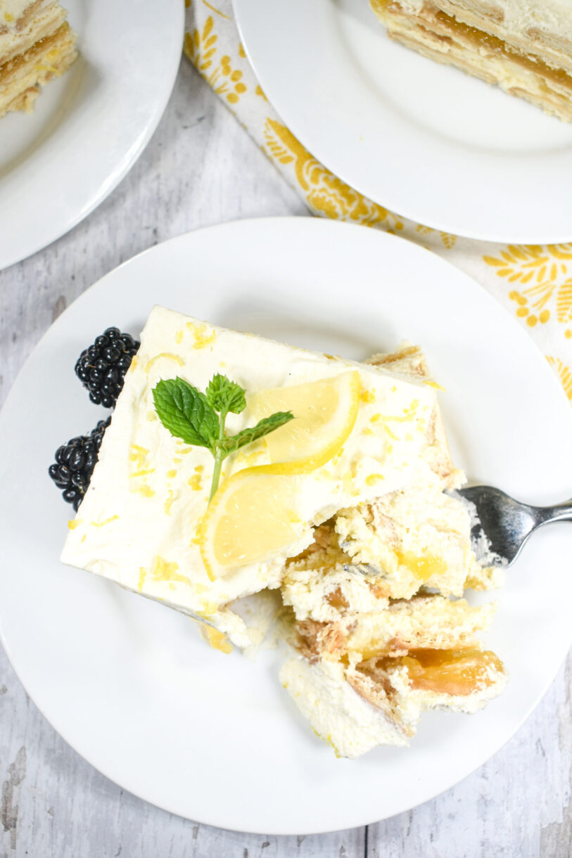 Lemon icebox cake with a fork