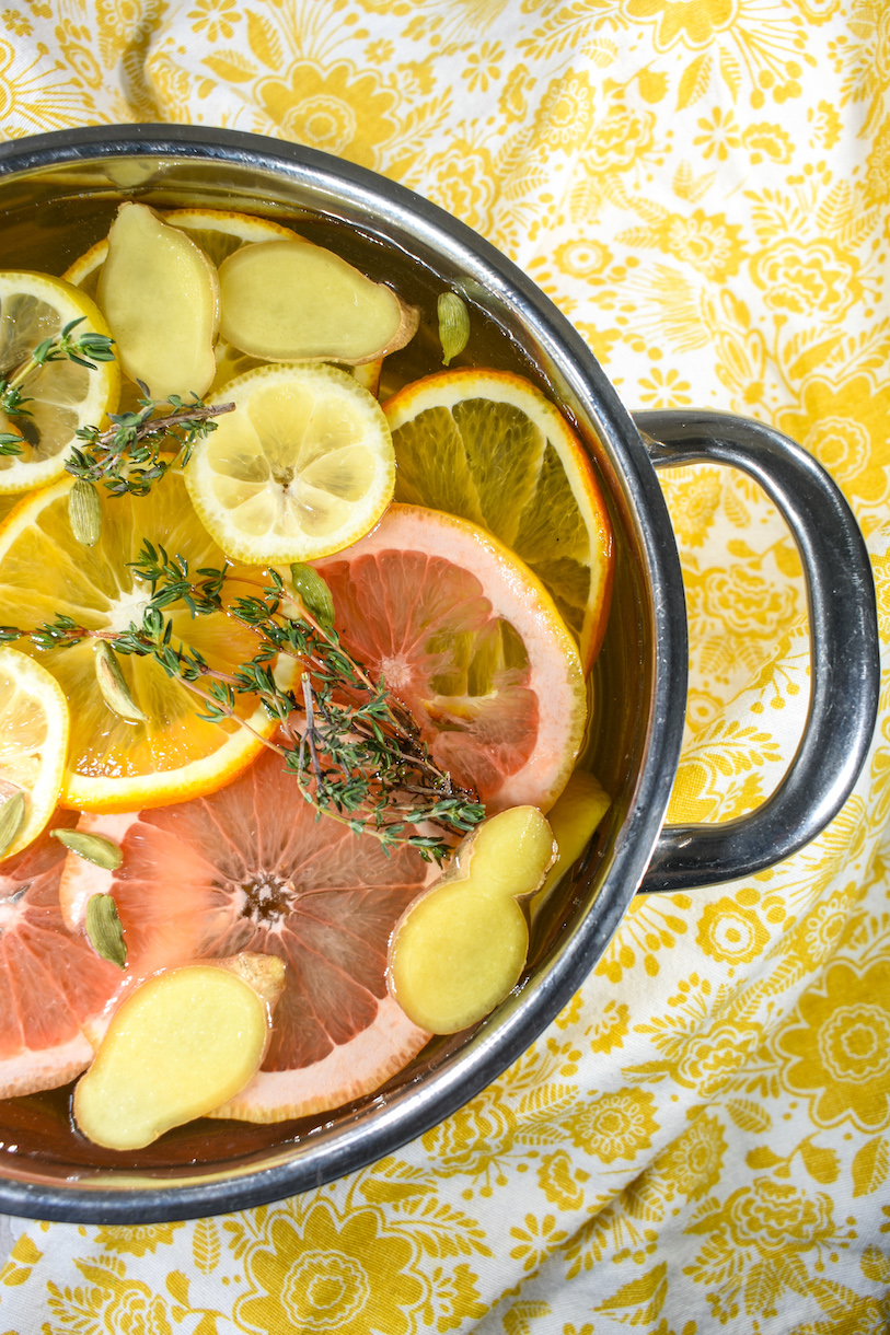 looking down at a citrus simmer pot