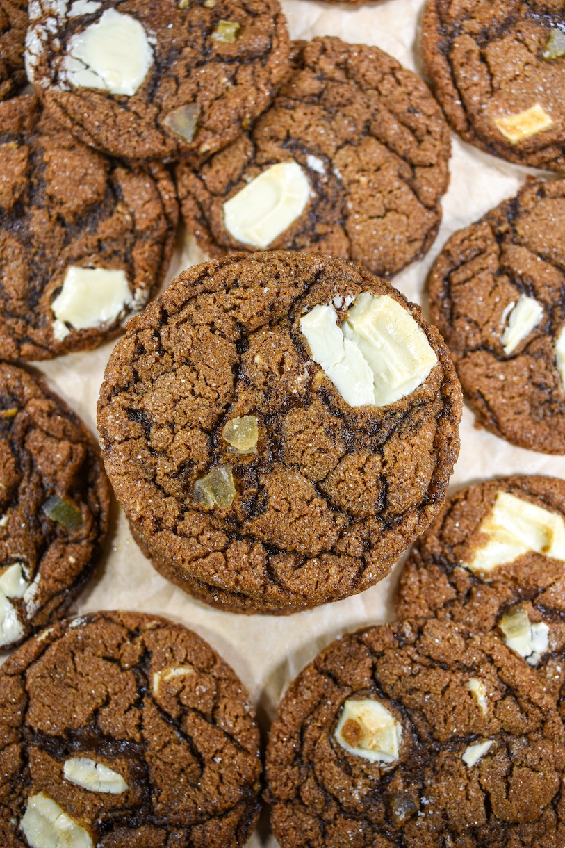 Looking down at a stack of ginger chai cookies