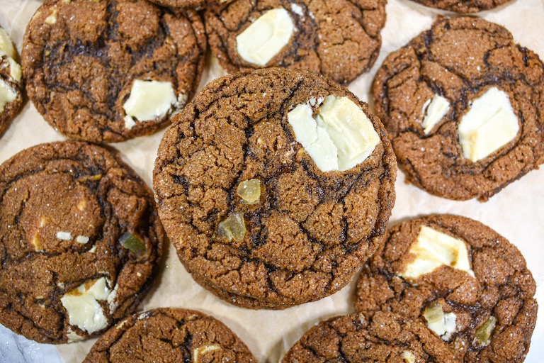 Ginger chai cookies with chunks of white chocolate